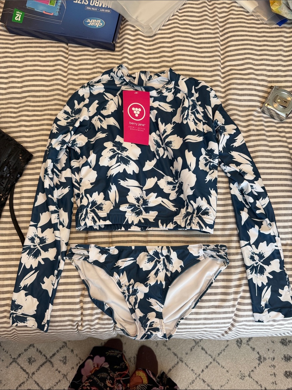 Berry Jane Navy Floral Long-Sleeve Bikini Set